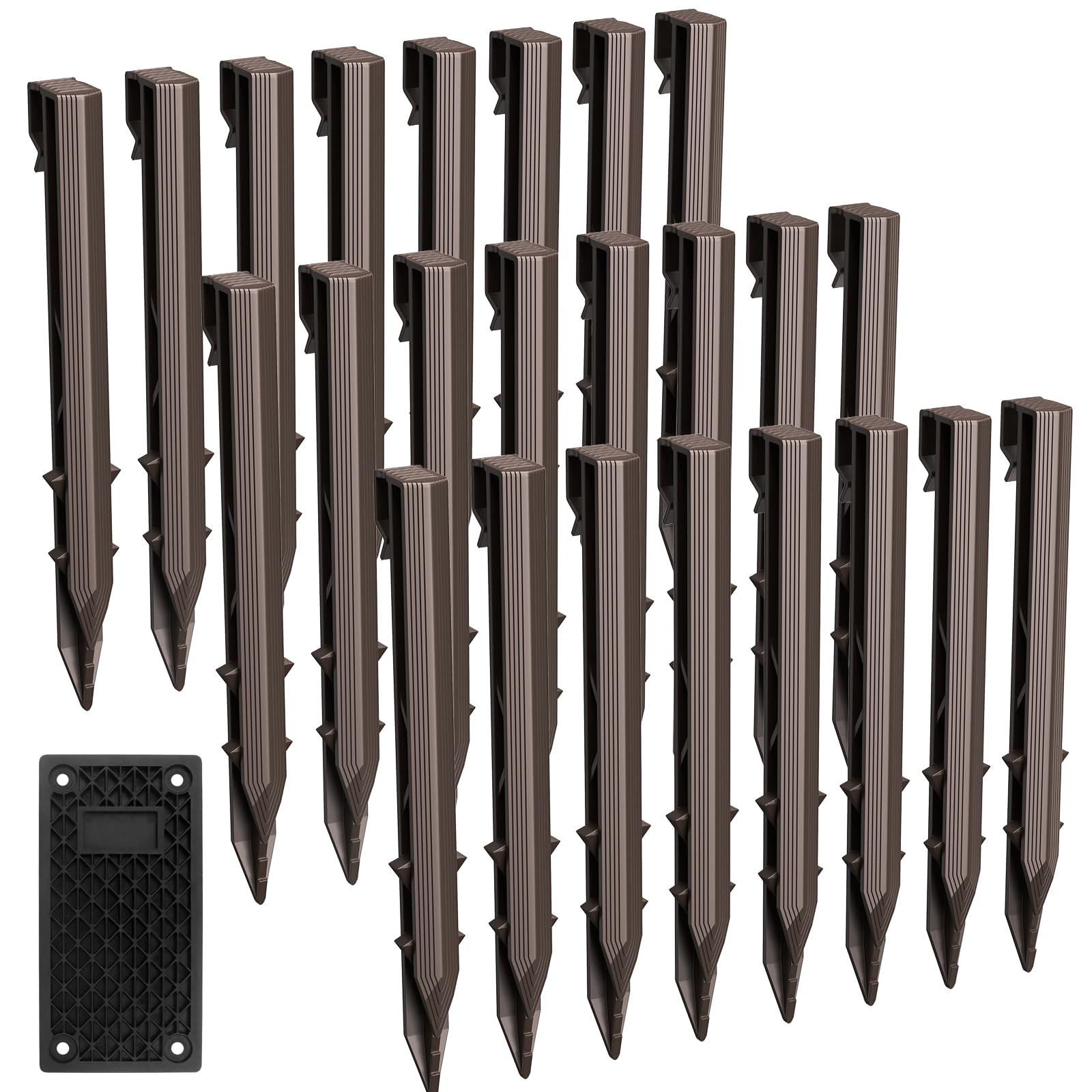 Photo 1 of 24 Pack Plastic Landscape Edging Anchoring Stakes,10 Inch Heavy Duty Spikes with Plastic Panel for Terrace, Garden Lawn Yard Stakes for Paver Edging Weed Barrier, Brown