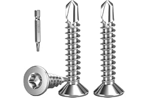 HanTof 100Pcs Torx Drive High-Strength Quick Tapping Screws for Metal, #8 x 3/4" Flat Countersunk Head Self Drilling Screws, 410 Stainless Steel Sheet Metal TEK Screws Assortment with 1 Pcs T20 Bits