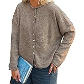 Women Y2k Crew Neck Cardigan Sweater Long Sleeve Button Down Solid Color Top Fall Casual Vintage Lightweight Knitwear