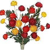 GhuaH 3 Pcs Fall Fake Mums Fall Flowers Artificial for Decoration Faux Kiku Flowers Burnt Orange Autumn Floral Stems Pom Pom Silk Mums Balls for Vase Home Decor Centerpiece Arrangement Halloween