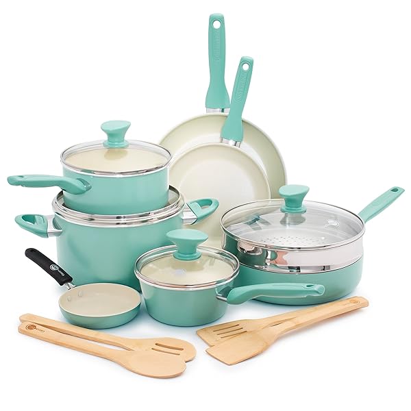 GREENPAN RIO HEALTHY CERAMIC NONSTICK 16 PIECE COOKWARE...