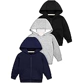 Cooraby 3 Packs Baby and Toddler Boys Long Sleeve Full-Zip Hoodies Infant Fleece Hooded Sweatshirts Jacket with Pouch Pockets