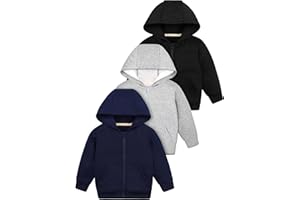 Cooraby 3 Packs Baby and Toddler Boys Long Sleeve Full-Zip Hoodies Infant Fleece Hooded Sweatshirts Jacket with Pouch Pockets
