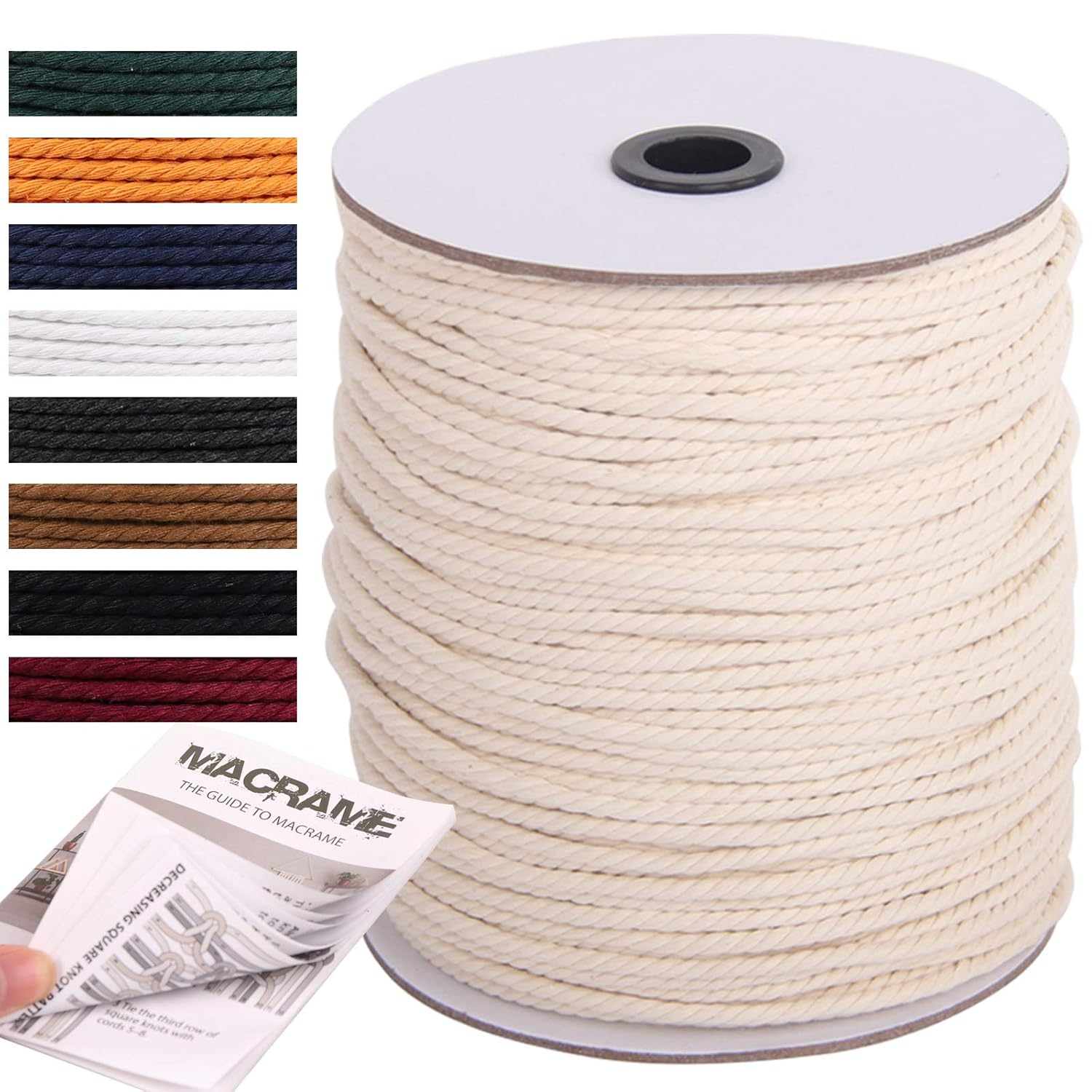 NOANTA Macrame Cord 4mm x 220Yards, 100 Natural Cotton Macrame Rope