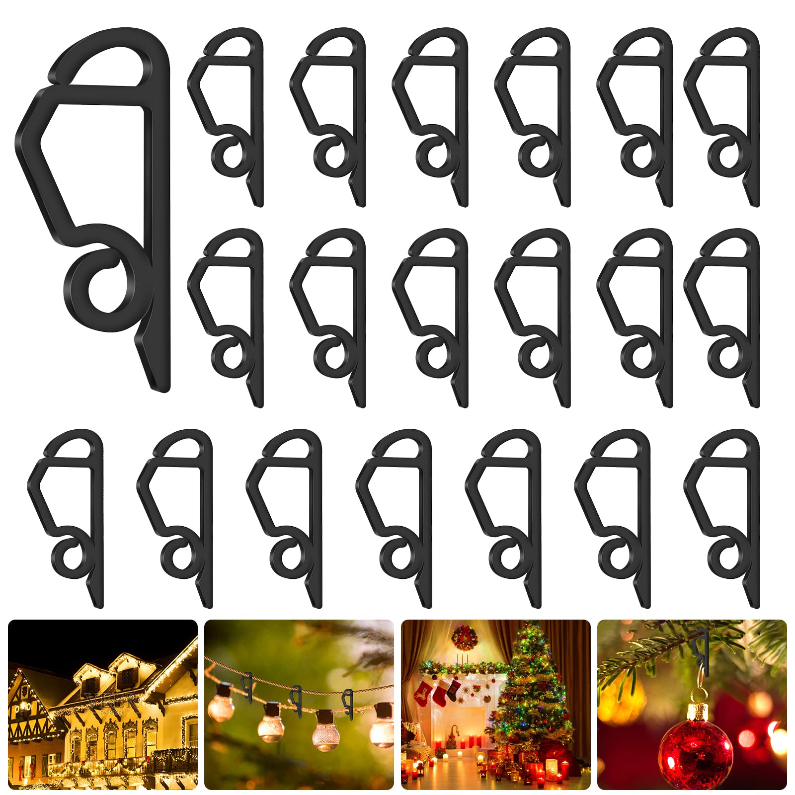 SelfTek 120 Pcs Gutter Hooks for Outdoor Lights, Plastic Gutter Clips for Hanging Christmas Light Xmas String Light Fairy Light Icicle Lights, Black