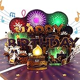 Ecloverlife Musical Birthday Cards, Music & Firework Lights Birthday Card for Men, 3D Pop-up Blowable Candle Happy Birthday Card/Gift for Men, Women, Kids, Boys, Girls, Husband, Grandson