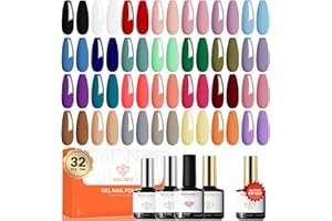 modelones 32 PCS Gel Nail Polish Set, 28 Colors Christmas Gel Polish with No Wipe Base Coat, Glitter & Glossy & Matte Top Coat Black Brown Red Purple Soak Off LED Nail Art Kit Salon at Home