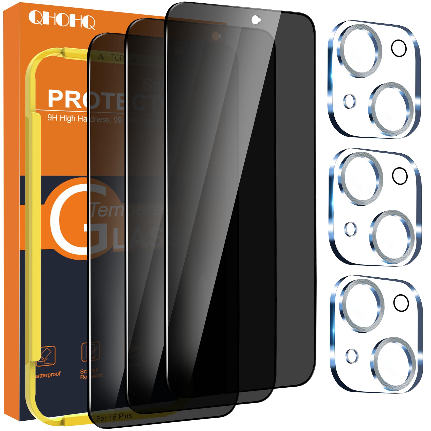 HOHQ 2 Pack Privacy Screen Protector for iPhone 11 Pro Max 6.5" with 2 Packs Camera Lens Protector, HD Full Screen Tempered Glass Film, 9H Hardness, Scratch-Resistant, Bubble Free - Case Friendly