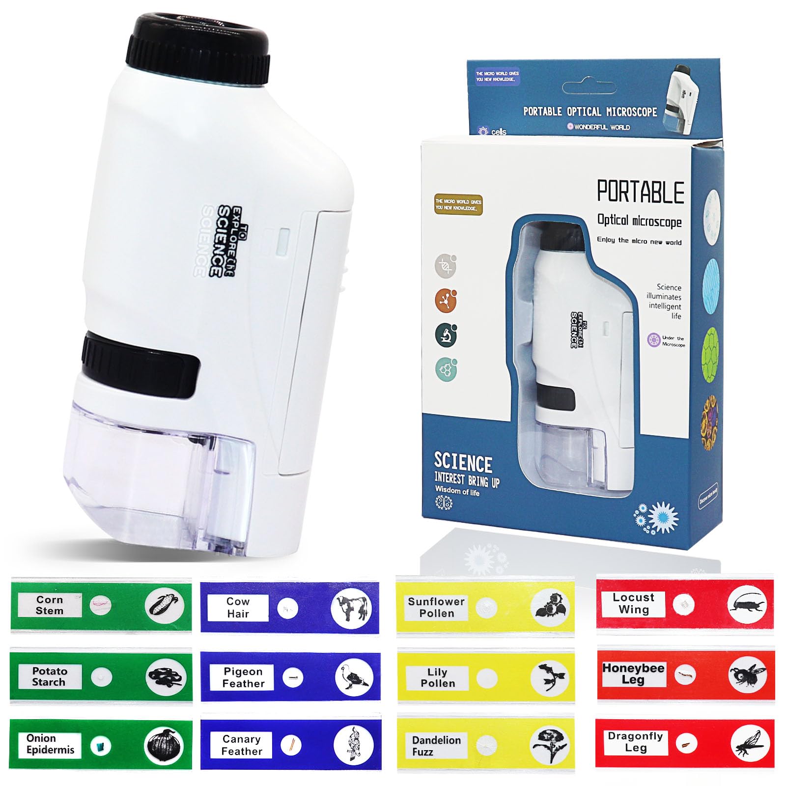 Kids Portable Mini Microscope Set - 60x-120x Handheld Microscope with 12 Specimens, Educational Toy for Children's Learning