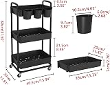 JIUYOTREE 3-Tier Plastic Rolling Storage Cart with Lockable Wheels Black view 2