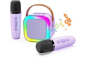 SHINEPICK Portable Karaoke Machine,Mini Wireless Karaoke Machine,with 2 Microphone,Bluetooth Karaoke Speaker,with Funny Voice,4-12 Years Old Karaoke Machine for Kids