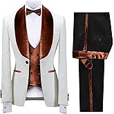 Autrl Mens Slim Fit Suit 3 Piece Suits Floral Tuxedos Shawl Lapel Velvet Suit Set for Men Formal Wedding Prom Party Suit