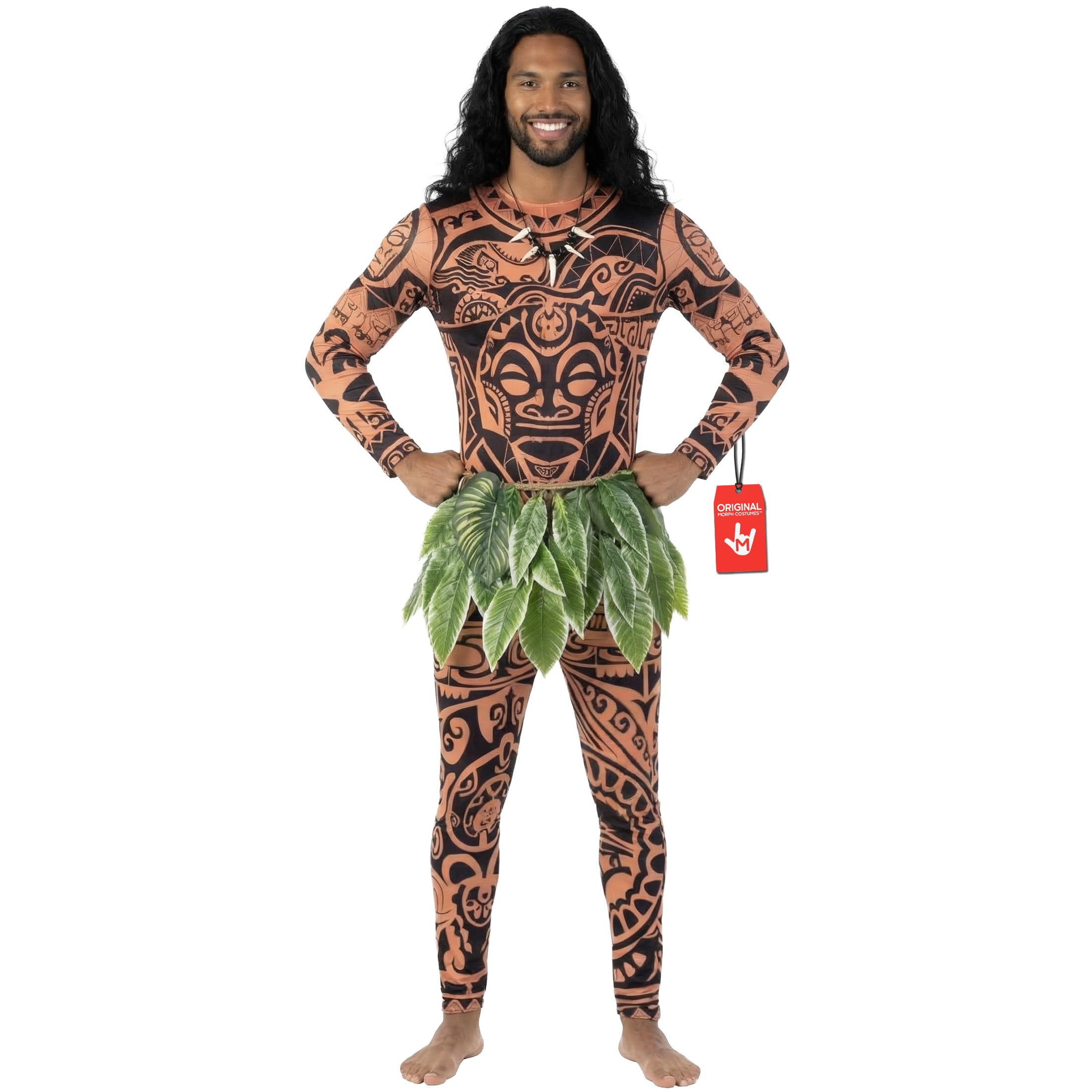 Morph Polynesian Costume Adult Men, Hawaiian Fancy Dress, Leaf Costume Halloween Character Costumes for Men, Large