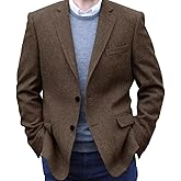 Mrbuerly Men's Tweed Blazer Jacket 2 Button Lightweight Herringbone Casual Sport Coat Wedding Groomsmen Prom Jackets