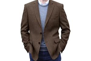 Mrbuerly Men's Tweed Blazer Jacket 2 Button Lightweight Herringbone Casual Sport Coat Wedding Groomsmen Prom Jackets