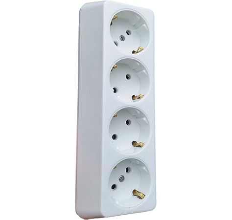 Enchufe de superficie con 4 entradas Schuko Negro: Amazon.es: Bricolaje y herramientas