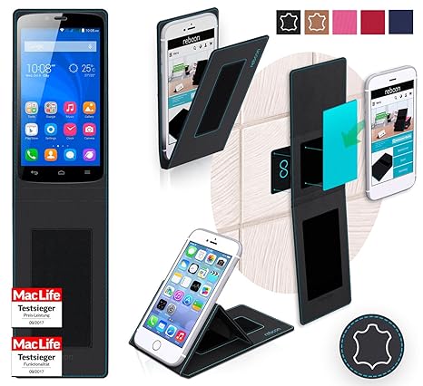 reboon Hülle für Huawei Honor Holly Tasche Cover Case Bumper | Schwarz Leder | Testsieger