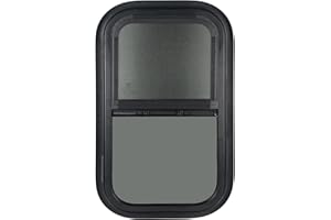OUTPRIZE 2 Pack Vertical RV Window, 12" W x 24" H Tinted Sliding RV Window with Net Screen and Trim Ring, Suitable for 15/16" or 1-3/8" and Slightly Thicker Up to 1/16" Walls, DOT Approved