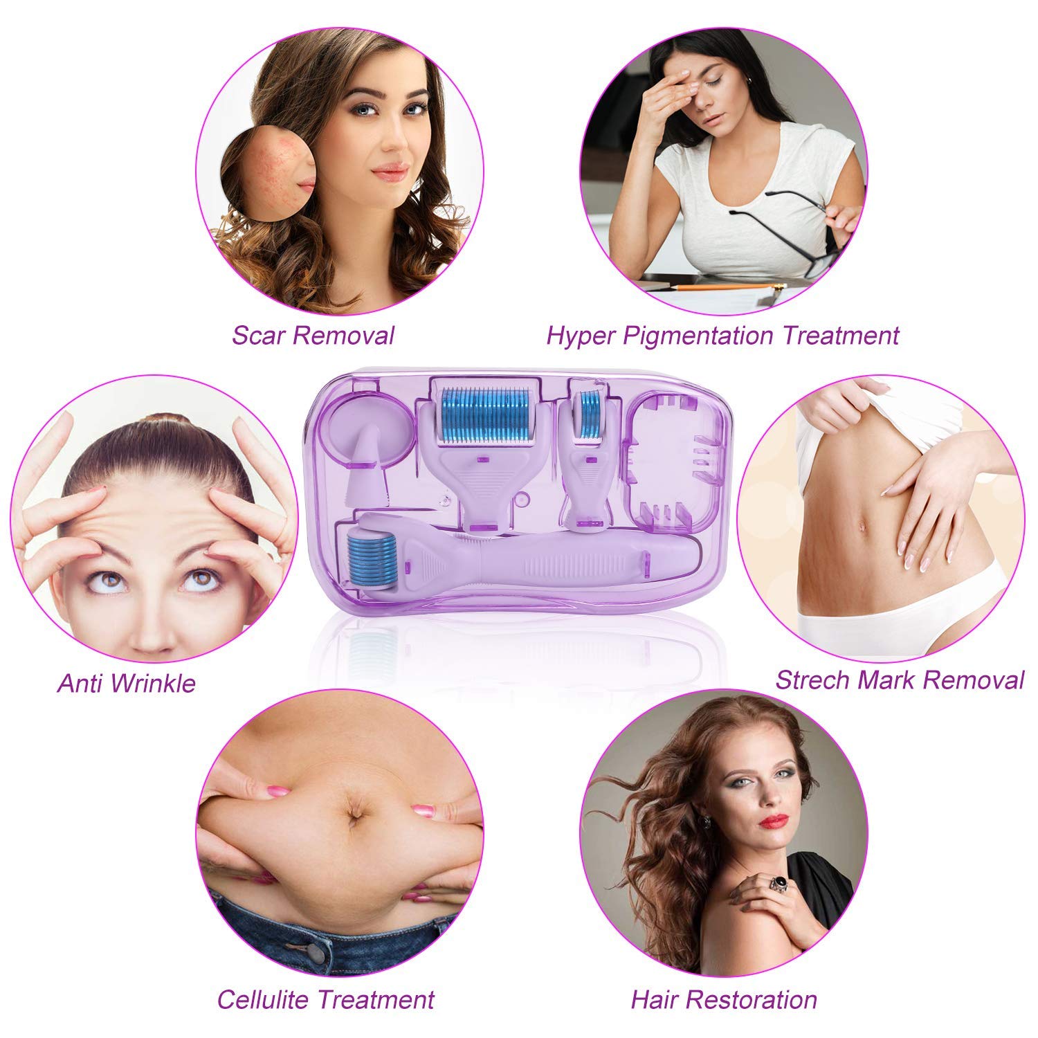 6 in 1 Derma Roller Microneedle Kit for Body and Face 0.2 mm 0.25 mm 0.3 mm - Titanium Dermaplaning Tool for Massage, Cream Absorption and Ultimate Glow - Microneedling and Microdermabrasion: Beauty