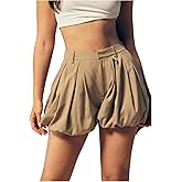 RoseSeek Women's Bubble Shorts Ruffle High Waisted Bloomers Balloon Puffy Hem Mini Shorts with Skirts