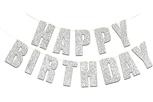 DZBJIPT Happy Birthday Banner Silvery Birthday Sign Party Decorations Custom Banner Kit Can be Reused Happy Birthday Decor With 2 Wires and 1 Threading Device (Silvery)