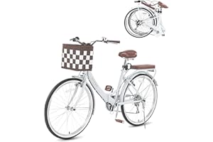 BGGFNZ 26 Inch Foldable Beach Cruiser Bike Womens Bicycle with Basket, 7 Speed Bikes for Women, Womens Bike Commuter Bicycle for Adult, Dual V-Brake Complete Cruiser Bikes, 330lbs Capacity