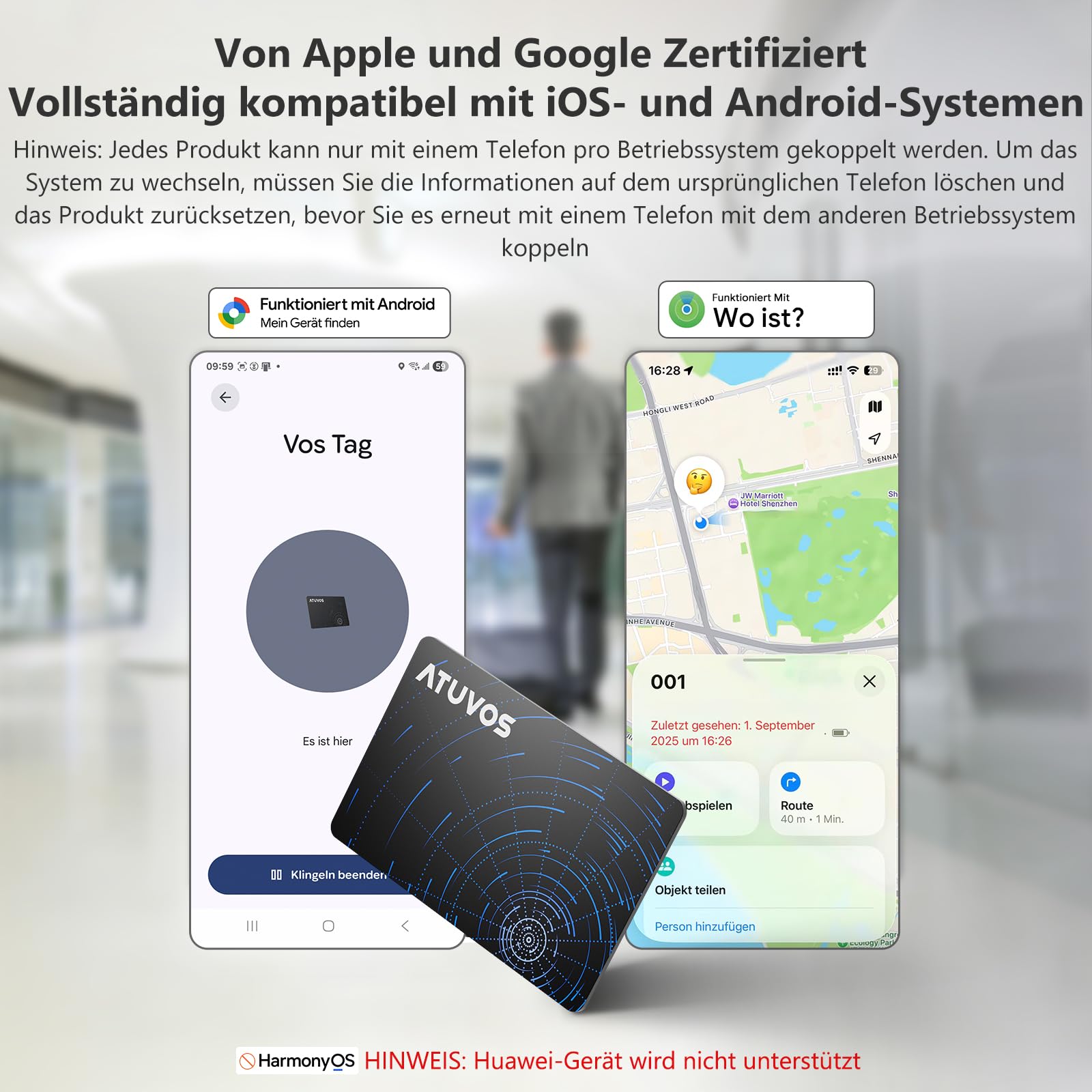 ATUVOS Neu Dual-System Air Tag Karte Pro für Android & iOS, Wiederaufladbarer Wallet Tracker Card Kompatibel mit Google Mein Gerät Finden or Apple Wo ist? App, Gegenstände-Finder, Thin 1.6mm 2er Pack 3