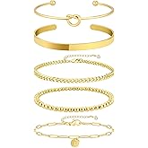 Agriajun Gold Chain Bracelet Stacks Set for Women, Handmade Beads Knot Stack Bangle Bracelets Prom Everyday Fashion Jewelry G