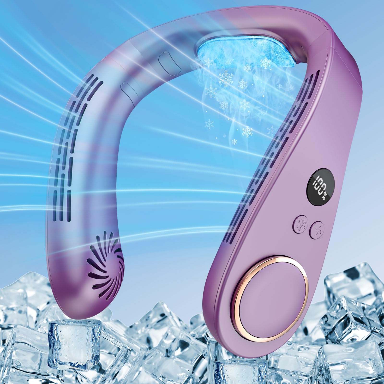 Photo 1 of Neck Fans that Blow Cold Air Rechargeable,Wearable Around Wireless Bladeless Personal Cooling Device,Head Neck Coolers for Women Men Kids Dad Mom Extremely Hot Weather Indoor Outdoor Dark Purple