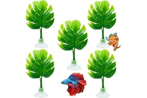 EDGCTYU Plastic Aquarium Plants， Betta Bed Leaf Hammock for Betta Fish, Betta Fish Leaf Padfor Fish Tank Decorations Pack of 5
