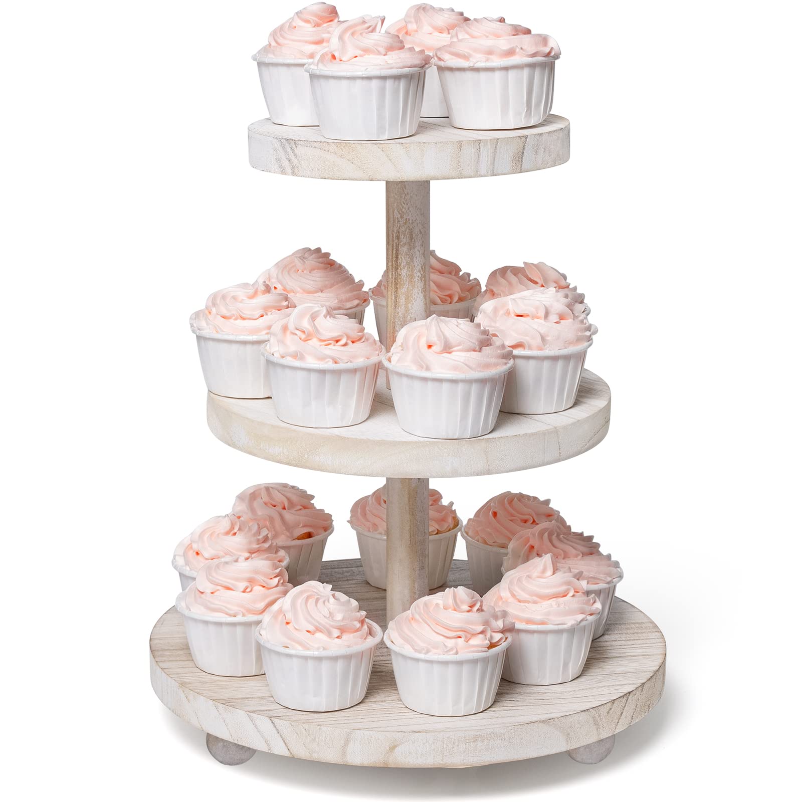 VIVIRBIEN 3 Tier Cupcake Stand Round,Wood Cake