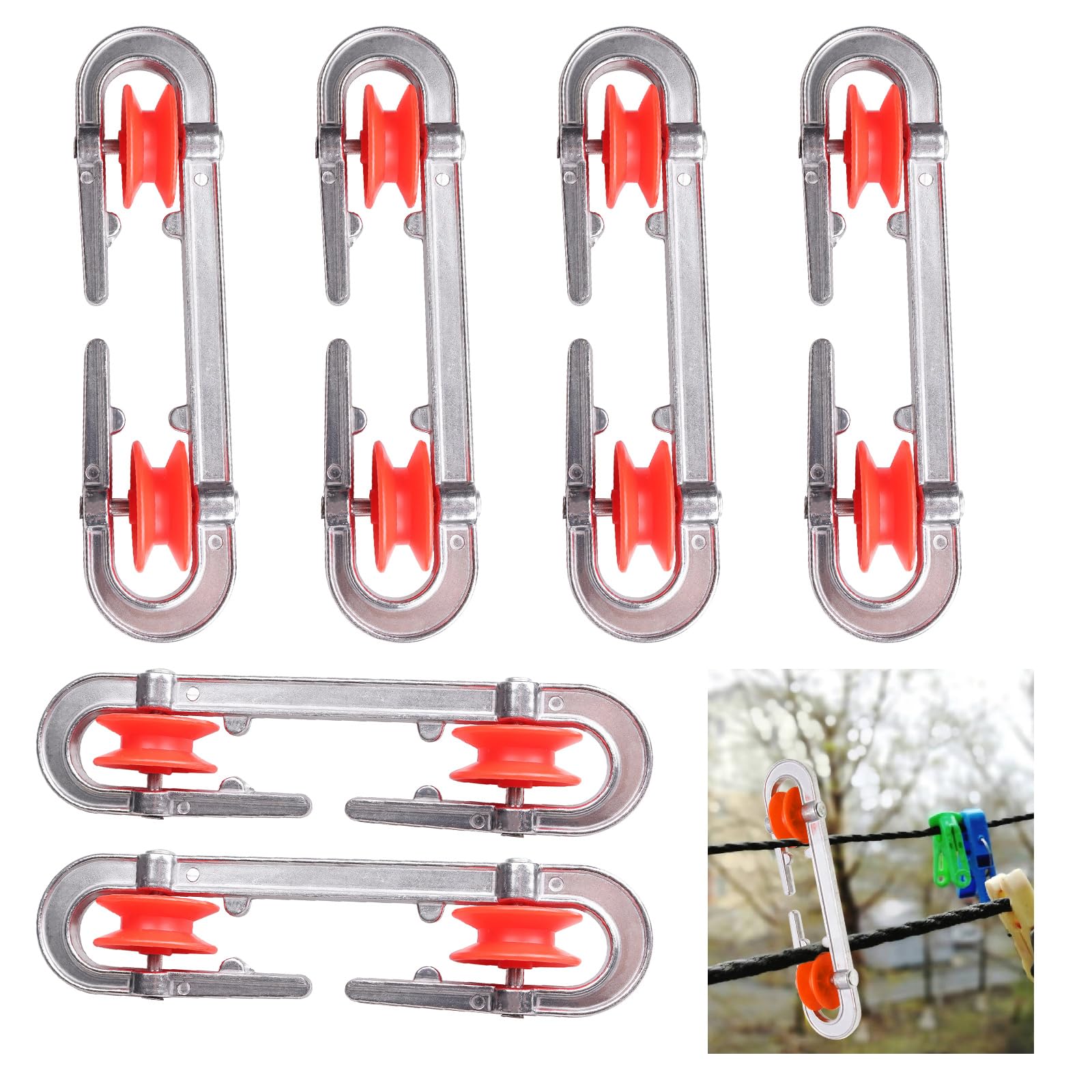 6pcs Aluminum Clothesline Spreader, Clothesline Tool Clothesline Separator, Pulley Clothesline Accessories for Heavy Loads and Long Clothesline