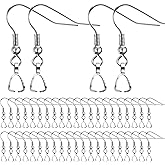 Hypoallergenic Stainless Steel French Earring Hooks - 50pcs Wire Ear Ball Hooks With Pendant Clasp for Jewelry Making Crafts DIY, Silver