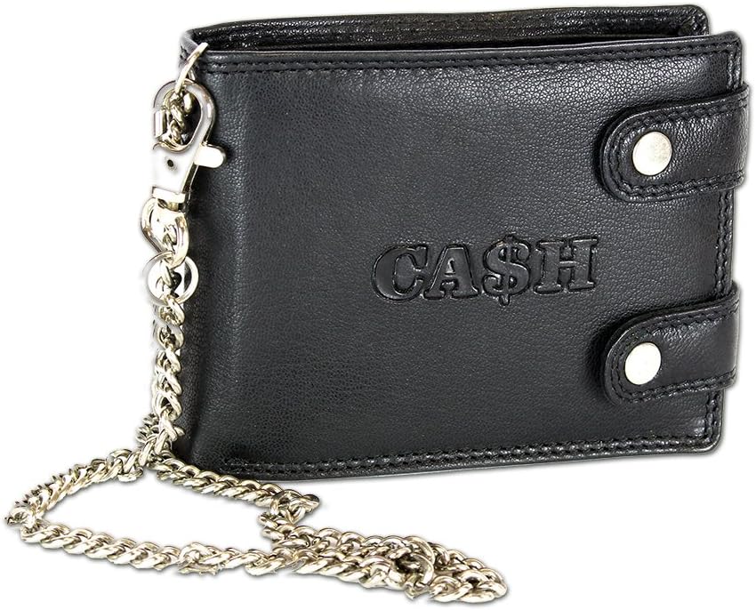 Genuine Leather Wallet for Men Bikerwallet CA$H with Chain Black & Brown …, Querformat mit Kette