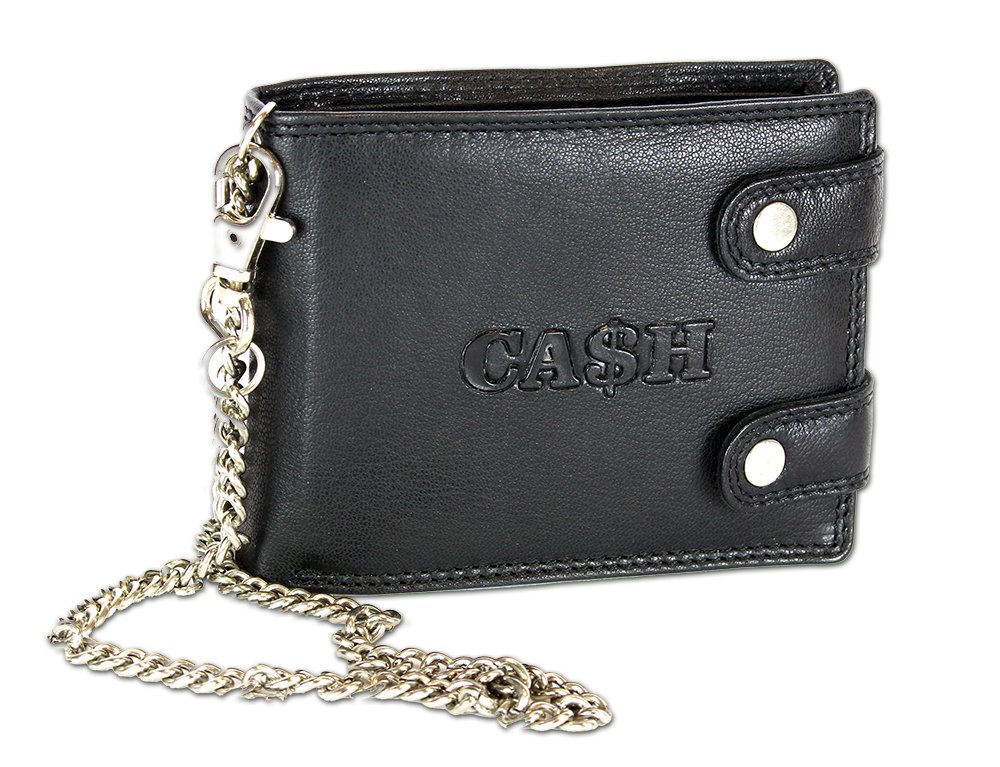 Genuine Leather Wallet for Men Bikerwallet CA$H with Chain Black & Brown …