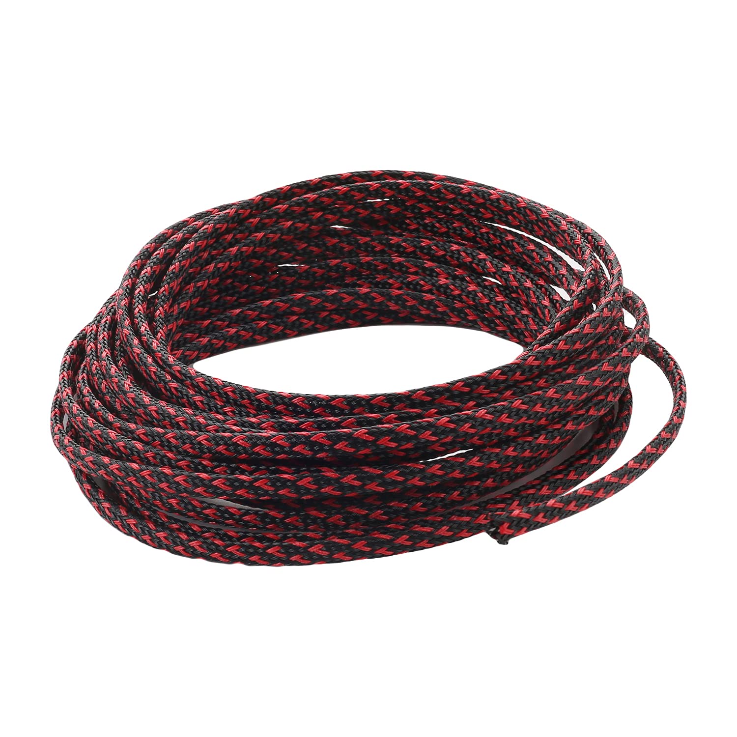 Othmro 1Pc Cable Management Sleeve, Braided Cable Tidy Black and Red, 5m Cable Organizers Cable Protector Wire Tidy for TV/PC USB Cable, 4mm Width