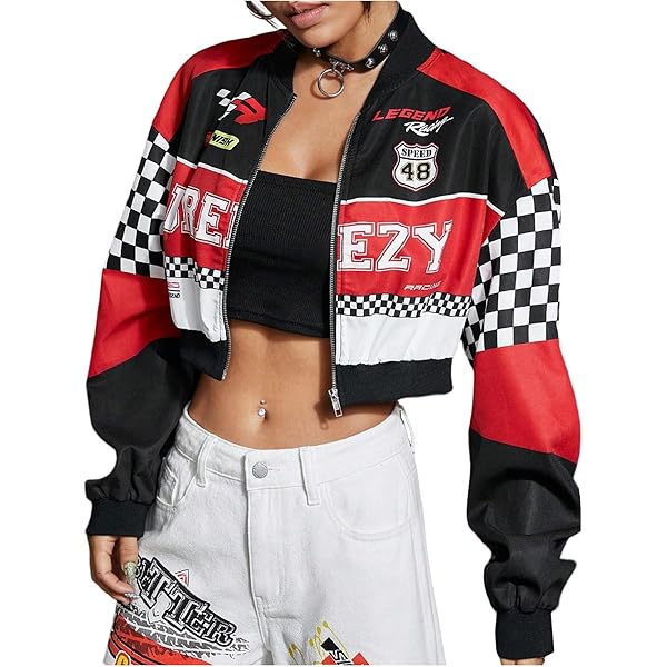 ジャケット・アウター SEGURA y2k Riders Racing Cropped Jacket VOIKERDR Cropped Jacket Women Black Faux Leather Jacket