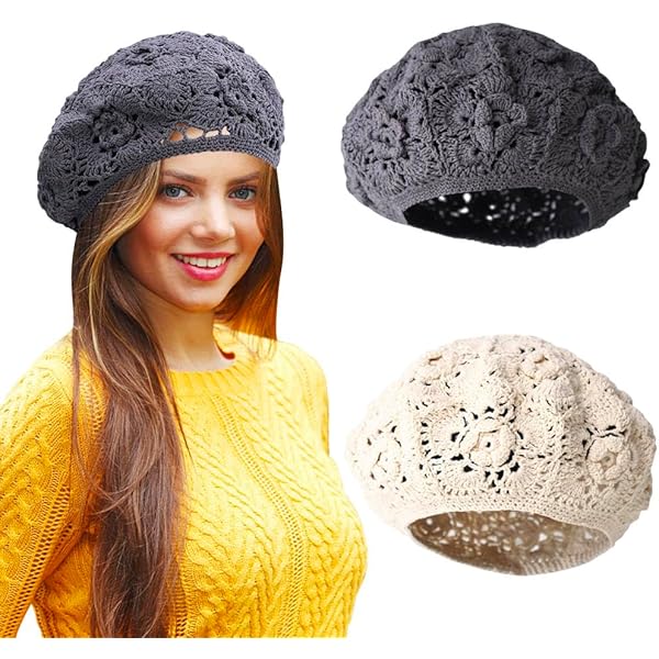 Dark Green Crochet Beret Beanie - Thin Fashion Hat For Women, French Artist Style, One Size - View #4