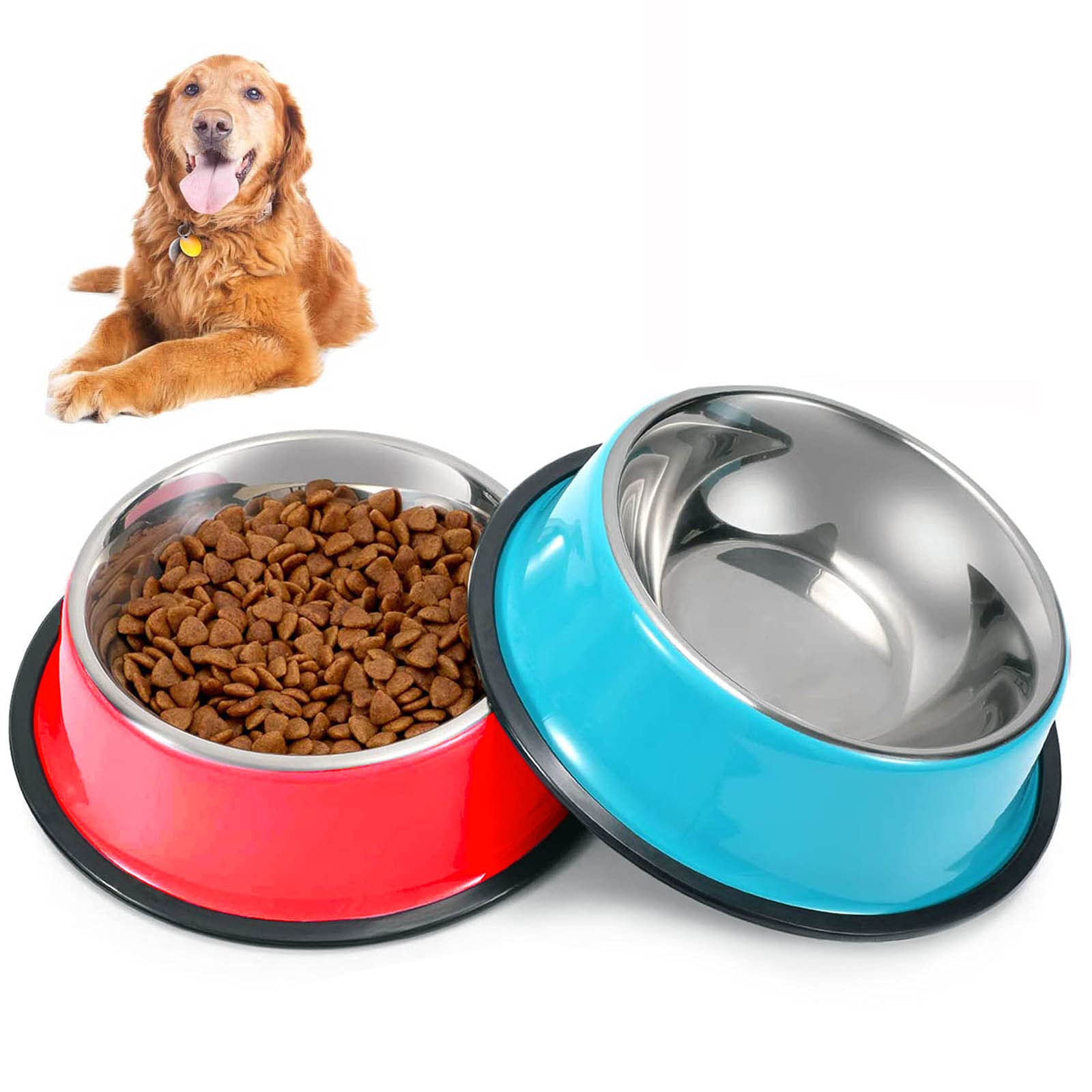 SUOXU Dog Bowl Stainless Steel Non-Slip Dog Feeding Bowls Metal Pet Food Bowl, Large Dog Bowls and Water Bowls,Pack of 2