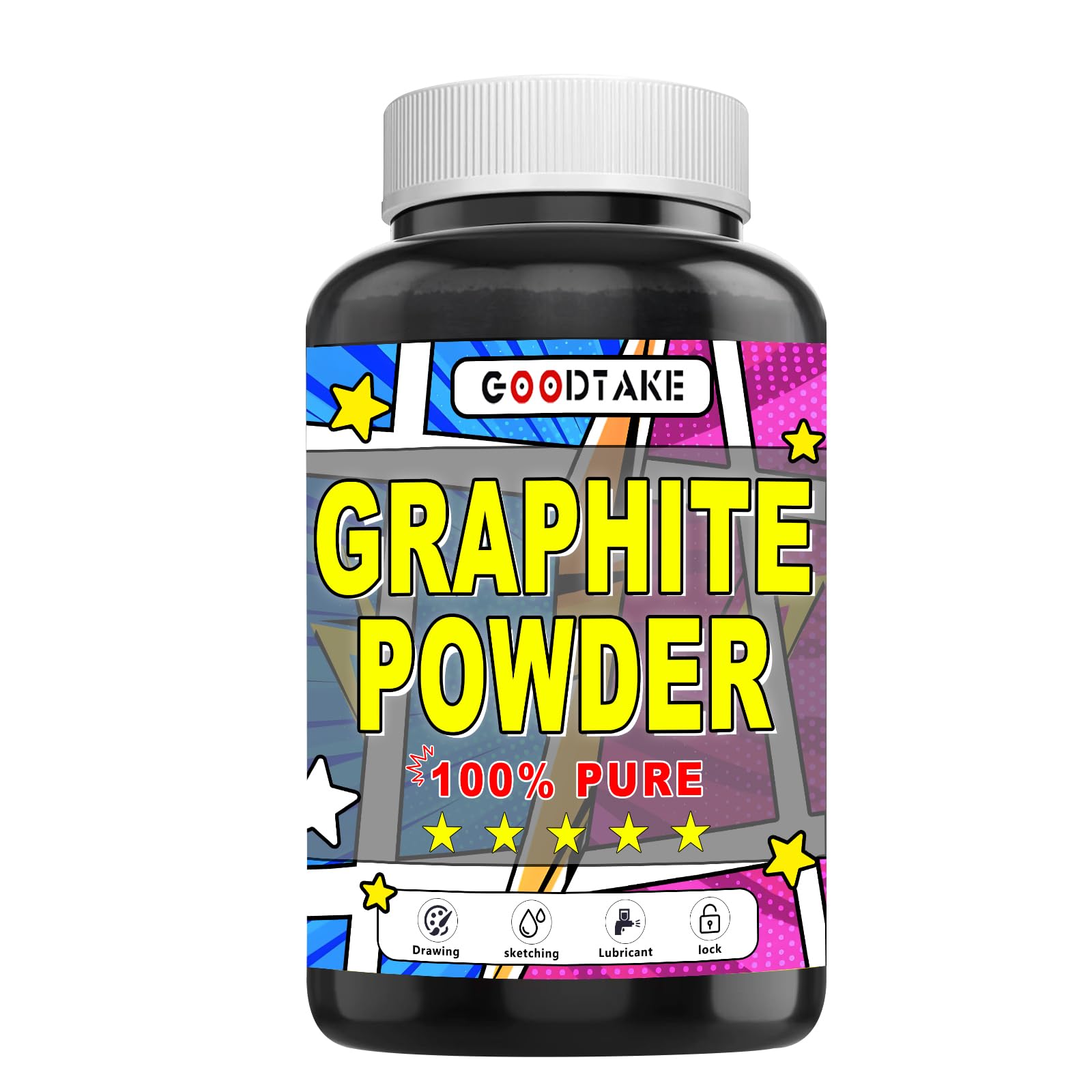 GOODTAKE Pure Graphite Powder, Ultra-Fine Powdered Graphite, Dry Powdered Graphite Lubricant, Powdered Graphite for Drawing, Sketching, Pencils, Locks, Bearings, Black - 8 Ounces (Black, 8 Ounces)