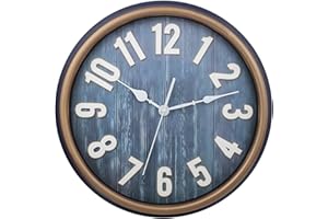 Epy Huts Indoor Outdoor Large Wall Clock 16 Inch Waterproof,Country Farmhouse Woodgrain Shiplap Coastal Beach Nautical Wall Clock Silent Movement for Garden Patio, Living Room, Pool, Navy Blue