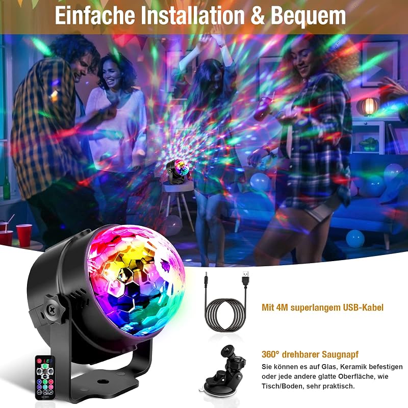 Discokugel, 360° Rotierende Musik Activated Discolicht LED Partylicht