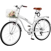 VEVOR Women Beach Cruiser Bike, 24/26 Inch 1/7 Speed, Pink &amp; Light Blue Ladies Bicycle, Adjustable Seat, Front Basket &amp; Rear Rack, Perfect for Daily Riding, Shopping &amp; Fitness