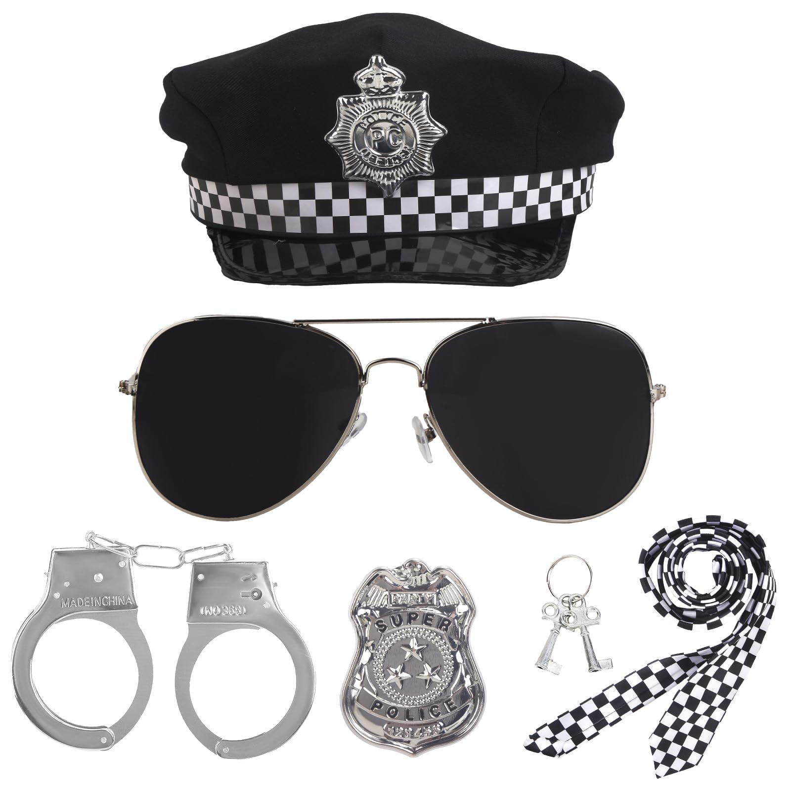Kitimi Police Accessories 5pcs Costume Halloween Fancy Dress for Adults Kids, Outfit with Police Badge Handcuffs Sunglasses for Costume Women & Men, Costumes for Party Role Play Cosplay — image 1