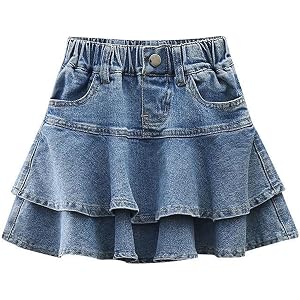 AFVSGSK Little Girl's Denim Skirts Mini Flared Pleated Toddler Jean Skorts with Shorts Underneath Denim