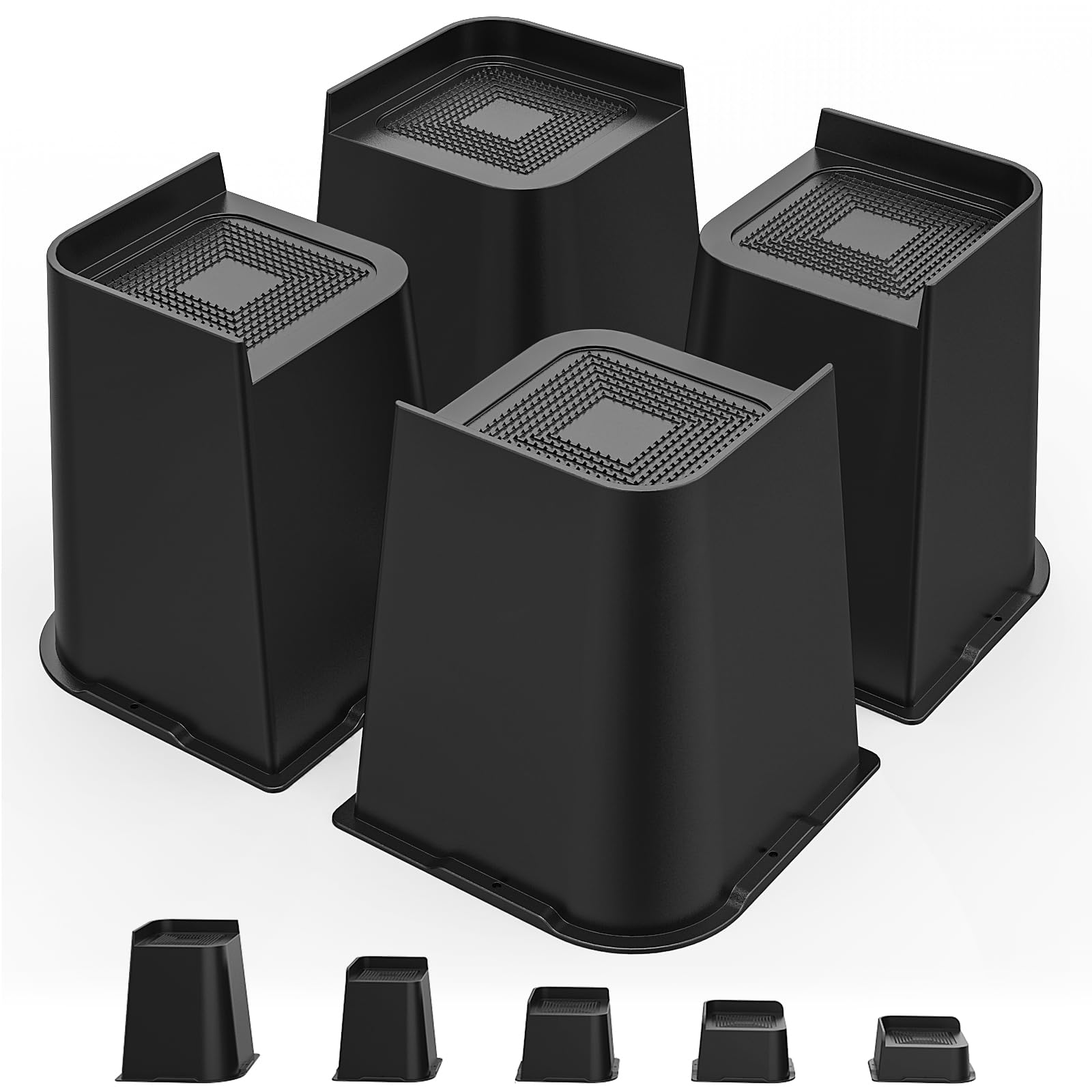 USION Bed Risers 6 inch Heavy Duty Furniture Risers, Up to 6000 Lbs L shaped Bed Lifts Blocks for Sofa Table Couch Desk Bookshelf (Black, 6IN-4PCS)