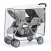 Double Stroller Rain Cover for Tandem Stroller, Universal Fit, Easy Use | Keep Nice Ventilation, with Back Storage, Double Stroller Accessories Protect All-around from Rain, Snow, Wind, and Dust