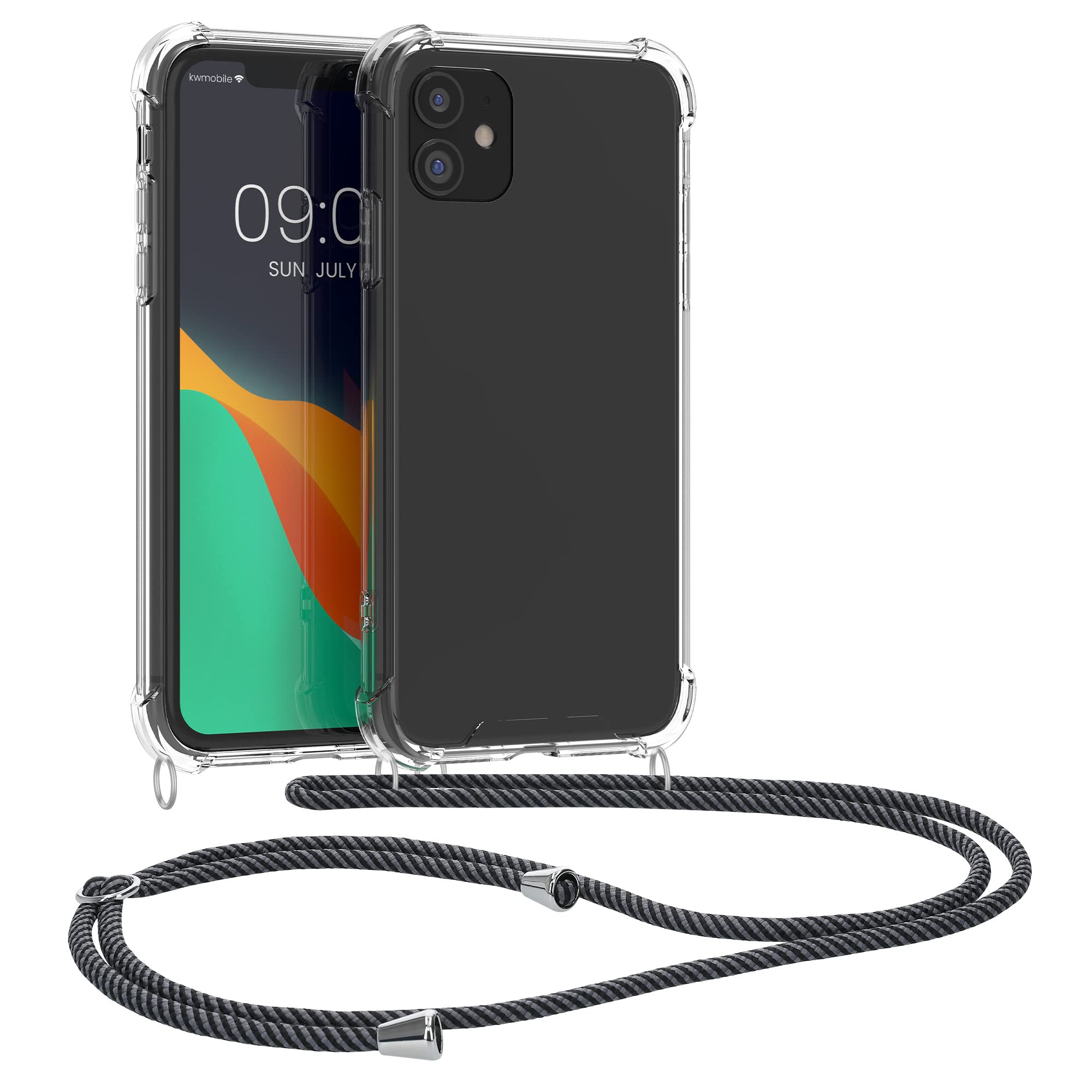 kwmobile Crossbody Case Compatible with Apple iPhone 11 Case - Clear TPU Phone Cover w/Lanyard Cord Strap - Transparent/Anthracite/Black