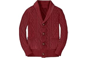 HALOUMONING Boy's Sweater Cardigan Button Down Shawl Collar Cable Knitted Outwear Long Sleeve Sweater Coats with Pockets