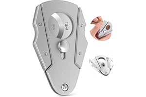 TISFA Cigar Cutter Stainless Steel Double Cut Blade with Safety Lock Cigar Guillotine, Sharp Cigar Clipper Scissors with Leather Case (Sliver)